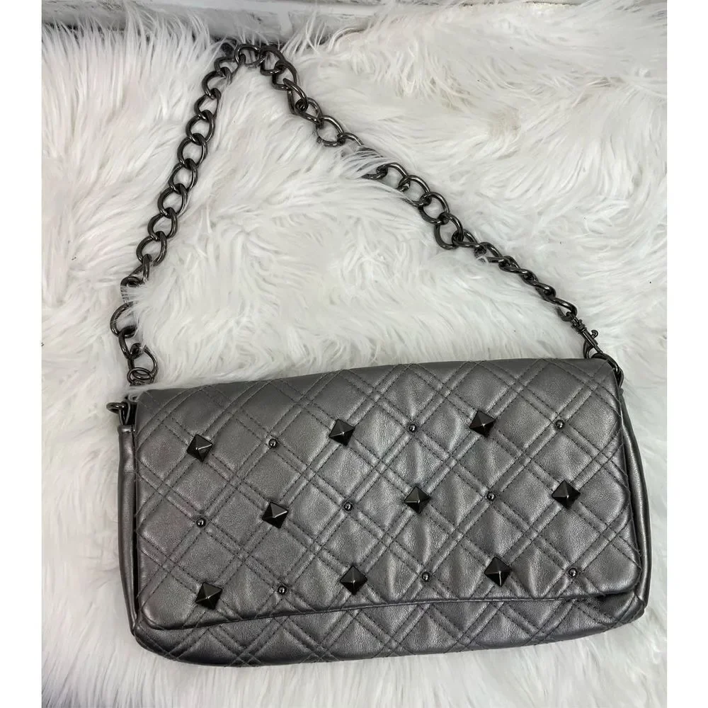 Kate Landry Plaid Silver Pattern Metal Studs Animal Print Inside Shoulder Bag